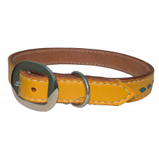 BANANA YELLOW PREMIUM LEATHER w/ TURQUOISE LACE DOG COLLAR