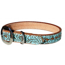 TURQUOISE FLORAL / WHISKEY BROWN LACE DOG COLLAR