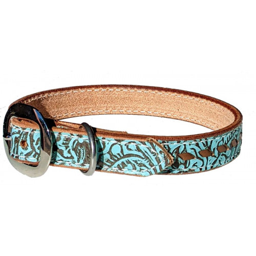 TURQUOISE FLORAL / WHISKEY BROWN LACE DOG COLLAR