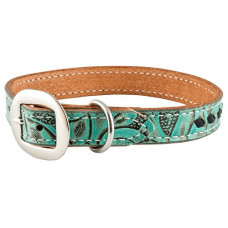 ANTIQUE TURQUOISE FLORAL / BROWN LACE DOG COLLAR