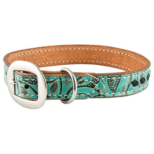 ANTIQUE TURQUOISE FLORAL / BROWN LACE DOG COLLAR