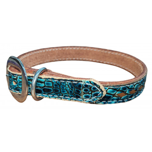 SEA TURQUOISE GATOR / WHISKEY BROWN LACE DOG COLLAR