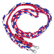 470000- Red, White, & Blue braided paracord barrel rein. NP hardware 470000- Red, White, & Blue braided paracord barrel rein. NP hardware