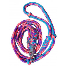 470000- Hot pink, Purple, & Sky Blue braided paracord barrel rein. NP hardware 470000- Hot pink, Purple, & Sky Blue braided paracord barrel rein. NP hardware
