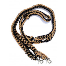 470000- Black & Tan braided paracord barrel rein. NP hardware 470000- Black & Tan braided paracord barrel rein. NP hardware