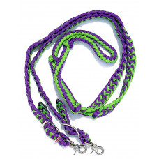 470000- Lime & Purple braided paracord barrel rein. NP hardware 470000- Lime & Purple braided paracord barrel rein. NP hardware