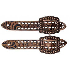 SS150-1BS-CH-WHITE- Copenhagen brown floral belt style spur strap w/ White lace