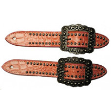 SS150-2PK-SIL- PInk gator belt style spur straps w/ cowboy dots