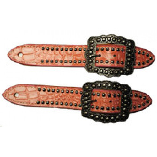 SS150-2PK-SIL- PInk gator belt style spur straps w/ cowboy dots