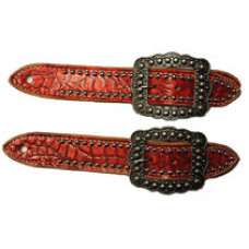 SS150-2RD-SIL- Red gator belt tyle spur straps w/ cowboy dots