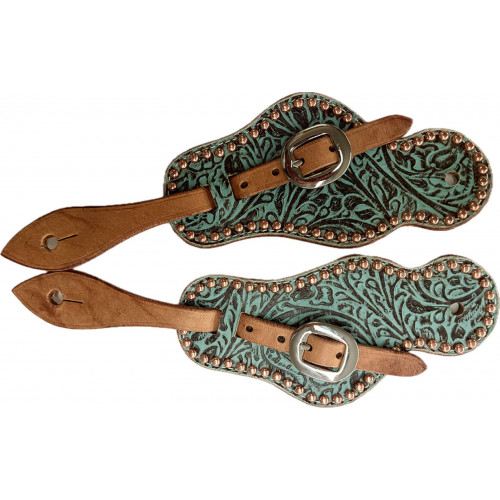 SS132LTWSP25-Turquoise floral lace thru spur straps