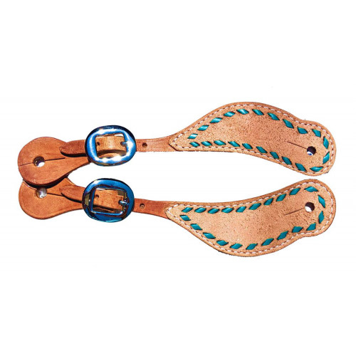 SS3332-4BS- ROUGH OUT / TQ LACE- Harness leather w/ buck stitched rough out overlay spur strap