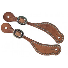 SS3332SP25- Harness leather shaped spur straps w/ cowboy dots