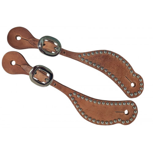 SS3332SP25- Harness leather shaped spur straps w/ cowboy dots