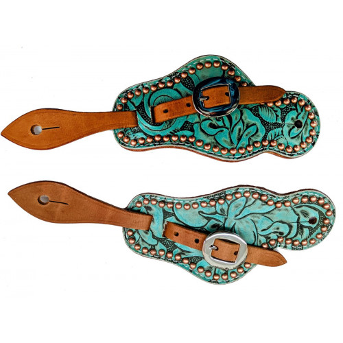 SS132LTWSP25-Antique turquoise floral lace thru spur strap