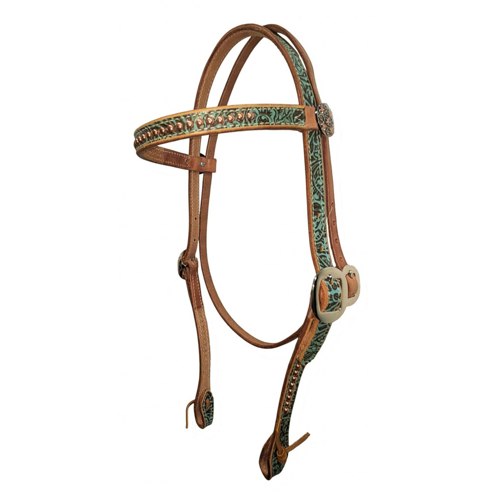 San Saba Equine Lariat Nose Harness Leather Halter with Sand Floral Overlay and Buckstitch main image 1