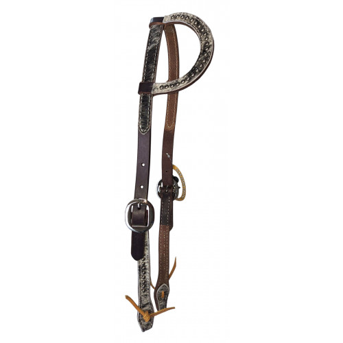 SLE11322-5RSP25-C- Chocolate bridle w/ Cowhide & cowboy dots slide ear