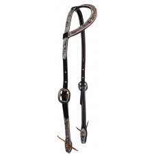 SLE11322-5RSP25-C- COPPER Chocolate bridle w/ Cowhide & cowboy dots slide ear