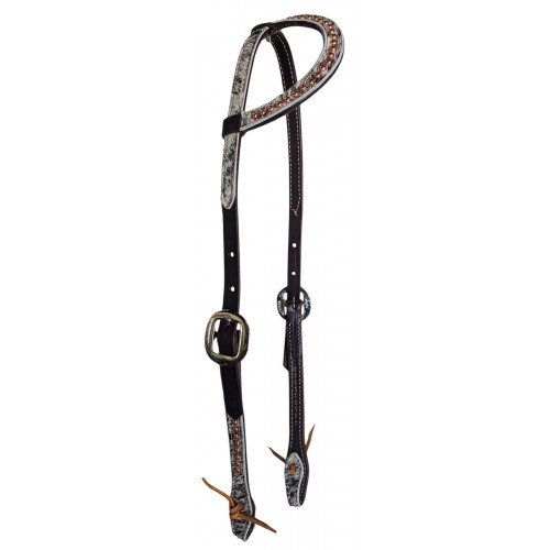 SLE11322-5RSP25-C- COPPER Chocolate bridle w/ Cowhide & cowboy dots slide ear